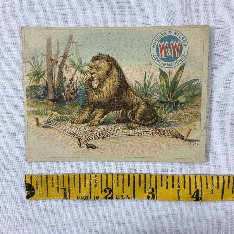 The Lion and The Mouse Wheeler & Wilson Sewing Machines Victorian Trade Card 