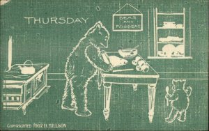 D. Hillson Day of the Week Teddy Bear THURSDAY Baking 1907 Postcard