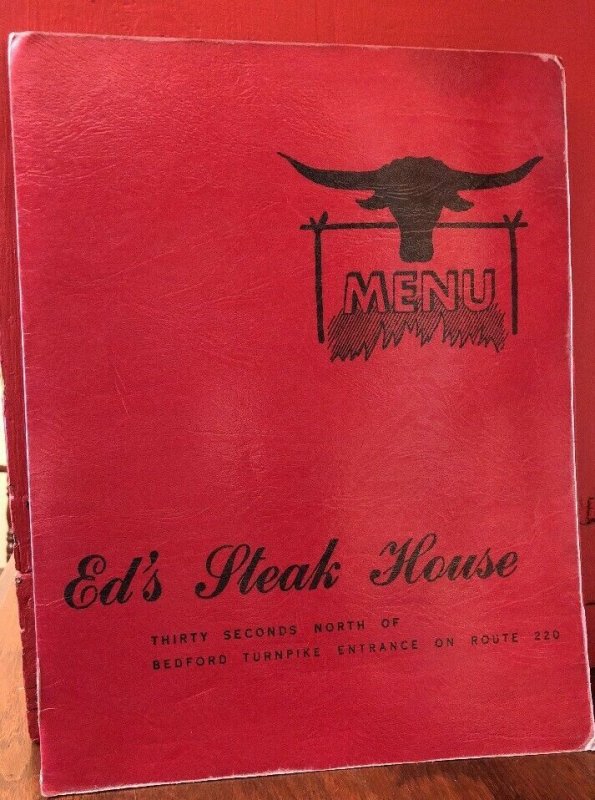 Vintage 60s ED'S STEAKHOUSE Restaurant Menu Bedford PA Pennsylvania