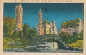 Central Park NYC New York City at 58th Street and Fifth Avenue - pm 1943 - Linen