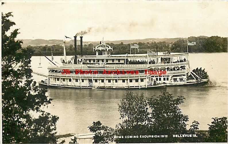 IA, Bellevue, Iowa, RPPC, Steamer W.W., Homecoming Excursion 1912