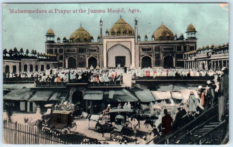 AGRA, INDIA  Muhammedans at Prayer, Jumma Masjid   MOSQUE  MUSLIMS   Postcard