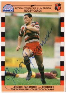 Junior Paramore Counties Team 1991 New Zealand Rugby Hand Signed Card Photo