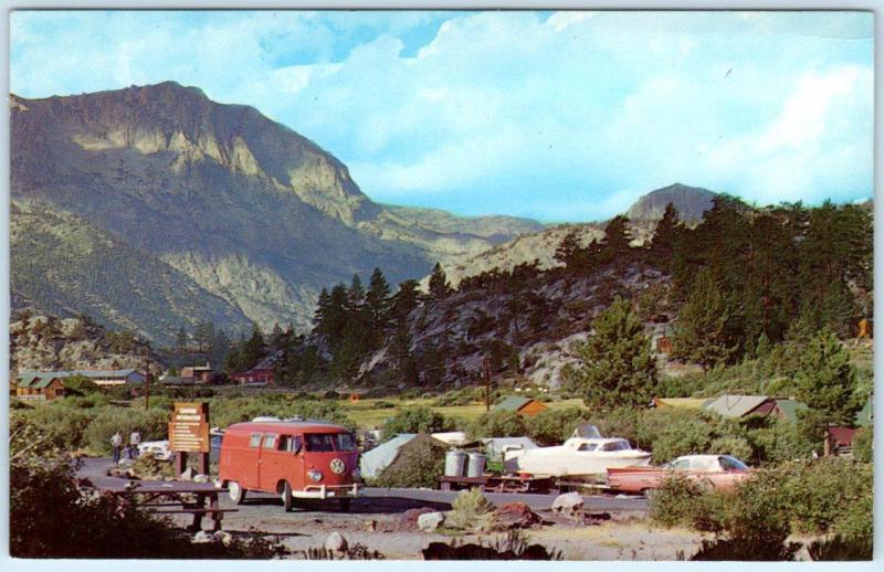 JUNE LAKE PUBLIC CAMPGROUND, California CA  VW Bus  Mono County  c1960s Postcard