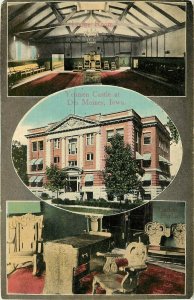 c1910 Multiview Postcard; Des Moines IA, Yeomen Castle, Exterior & Lodge Room