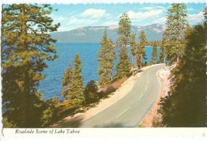 Roadside Scene of Lake Tahoe, Sierra Mountains, Postcard