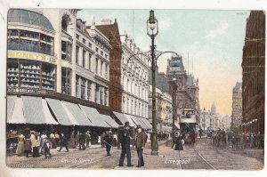 P3215 old postcard very busy church street scene trolly people liverpool england