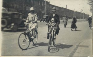 Social history family bycicles old real photo postcard Netherlands to identify