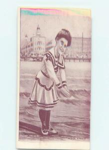 Pre-1907 risque PRETTY GIRL IN BATHING SUIT AT THE BEACH HJ3054