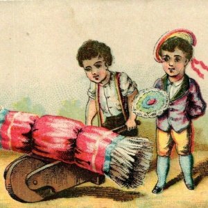 c1880s Boys Work Wood Wheelbarrow Victorian Trade Card Fashion Kid Hat Haying C7