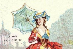 Thuvin Nouveautes Trade Card French Victorian La Mode Sous Louis XV Blue Parasol