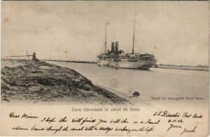 PC EGYPT, LAOS TRAVERSANT LE CANAL DE SUEZ, Vintage Postcard (b39400)