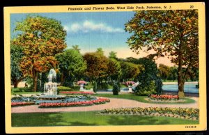 New Jersey PATERSON Fountain and Flower Beds, West Side Park pm1949 ~ Linen