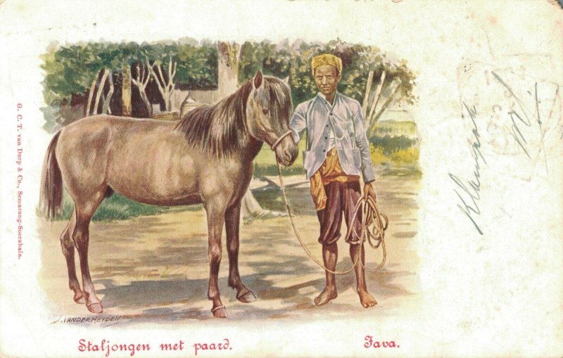 Indonesia Staljongen met Paard Java. 03.08