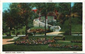 VINTAGE POSTCARD GARDENS AND WALKWAY AT BRADLEY PARK PEORIA ILLINOIS POSTED 1932