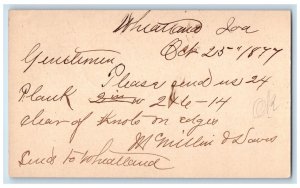 1877 WJ Young & Co. Wheatland IA Clinton IA Antique Posted Postal Card