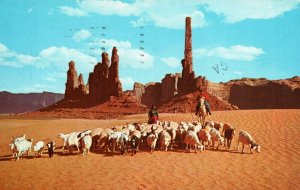 Monument Valley Arizona Yeibichai Dancers Totem Pole Navajo Women Sheep Postcard 