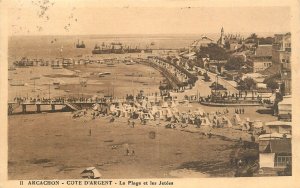 France navigation & sailing topic postcard Arcachon bathing tents sailing vessel