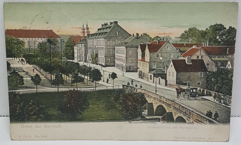 Luitpold-Platz mit Marnbruck Gruss aus Bayreuth Germany 1906 Vintage Postcard