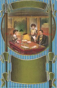 Art Nouveau, P Schmidt No 29, Women with Man at Desk in Office