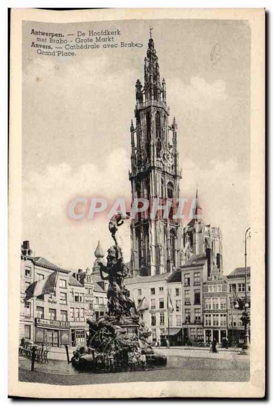 Belgie Belgium Antwerp Postcard From Old Cathedral with Hoofderk puts Brabo B...