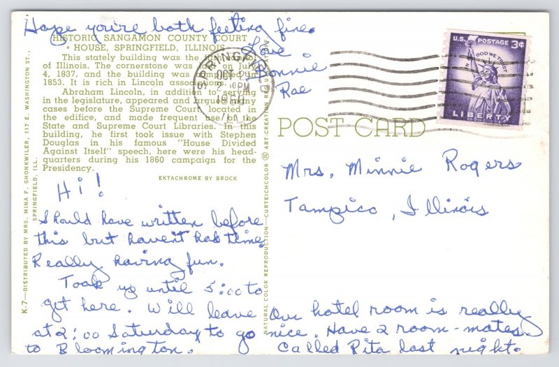 State View~Historic Sangamon County Courthouse Springfield IL~Vintage Postcard