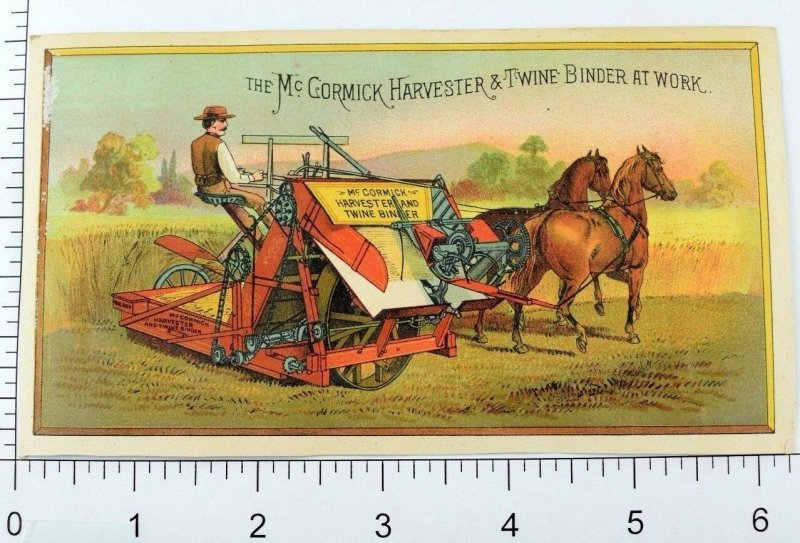 1884 The McCormic Harvester & Twine Binder Farm Scene Horses Man Field &N