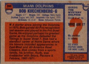 1976 Topps Football Card Bob Kuechenberg Miami Dolphins sk4498