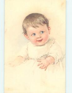 Unused Pre-Linen foreign signed BLUE EYED BABY LOOKING TO THE SIDE J4787