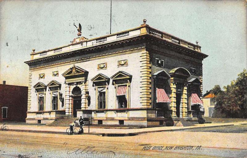 New Brighton Pennsylvania Post Office Street View Antique Postcard K89086