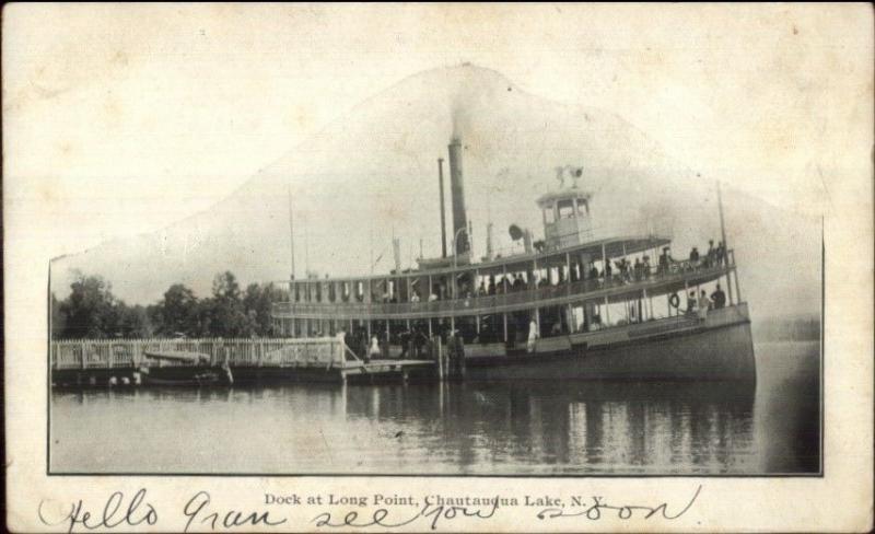 Chautauqua Lake NY Dock & Steamer at Long Point c1905 Postcard