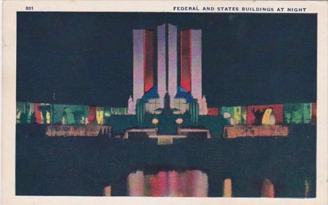 Federal and States Buildings At Night Chicago World's Fair 1933