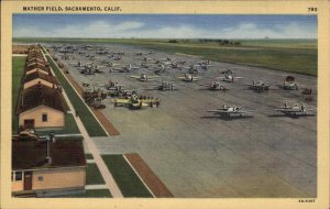 Sacramento California CA Mather Field Airport Airplane c1930s-40s Linen Postcard