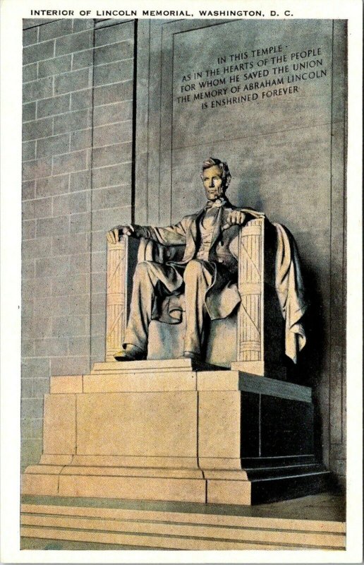 Interior of Lincoln Memorial Washington D.C. Postcard