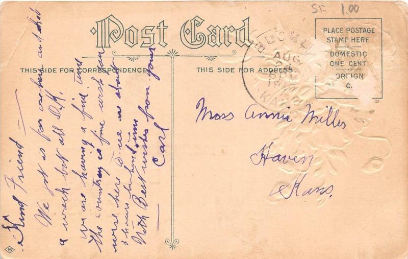 D75/ Bucklin Kansas Ks Postcard 1910 Greetings from Bucklin Kansas Gold