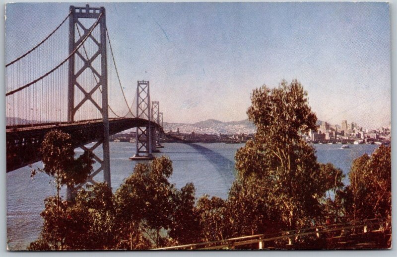 Vtg California San Francisco Oakland Bay Bridge from Yerba Buena Island Postcard