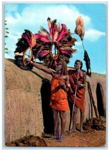 Kenya Postcard Maasai Dancers Wearing Feather Hat 1966 Vintage Posted