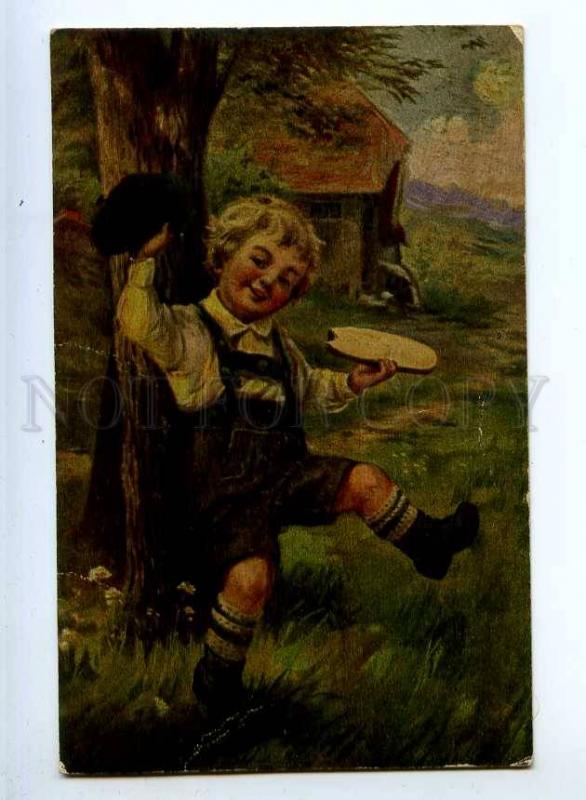 240938 Happy Boy w/ Bread by W. DOLL Vintage Olgemalde PC