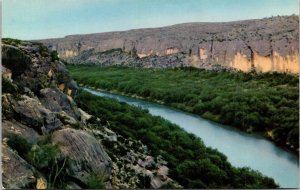 Pecos River US Highway 90 Apache Indian Fishing Stream Birds Eye View Postcard 