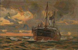 Beautiful Ship & Sunset Scene - Stewart & Woolf #490 c1910 Postcard EXC COND