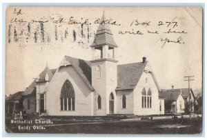 1907 Methodist Church Exterior Roadside Enid Oklahoma OK Posted Trees Postcard