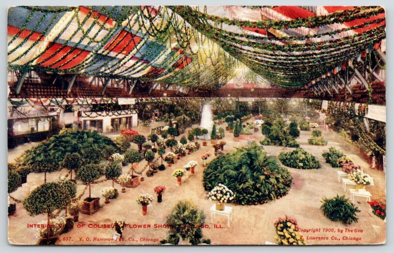 Chicago Illinois~Flower Show in Coliseum~Garland Drapes Across Room~Garden~1908 