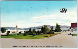 BOZEMAN, MT Montana    MOUNTAIN  VIEW  Motel   1954   Roadside   Postcard