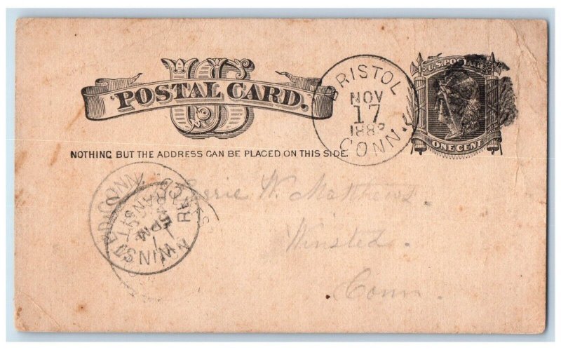 1883 Letter Bristol Winsted Connecticut CT Posted Antique Postcard 