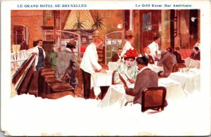 Postcard Belgium Brussels Grand Hotel Grill Room Bar American