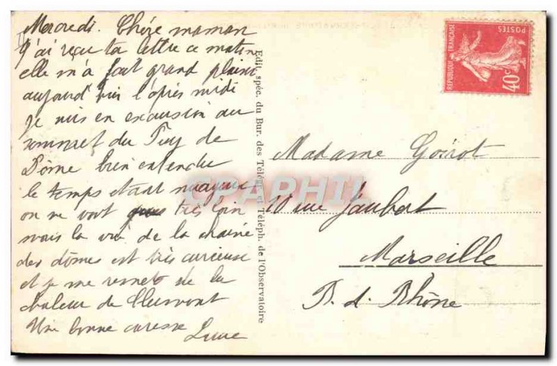 Old Postcard L & # 39Observatoire Du Puy de Dome