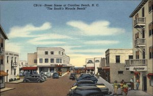 Carolina Beach North Carolina NC Street Scene Linen Vintage Postcard