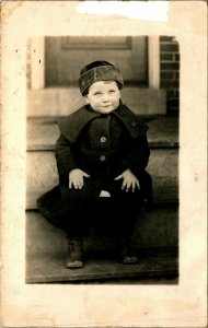 RPPC Adorable Child Named Subject Mary Squires Sitting on Steps Postcard C4