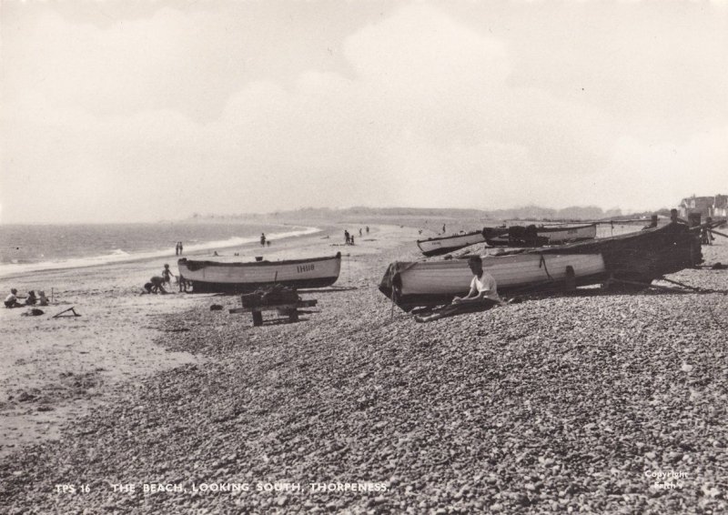 Fishing Boats at Thorpeness Beach Vintage Essex Real Photo Postcard