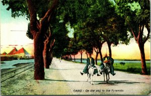 Vtg Postcard  Cairo Egypt On The Way to the Pyramids Riding Donkey UNP Unused